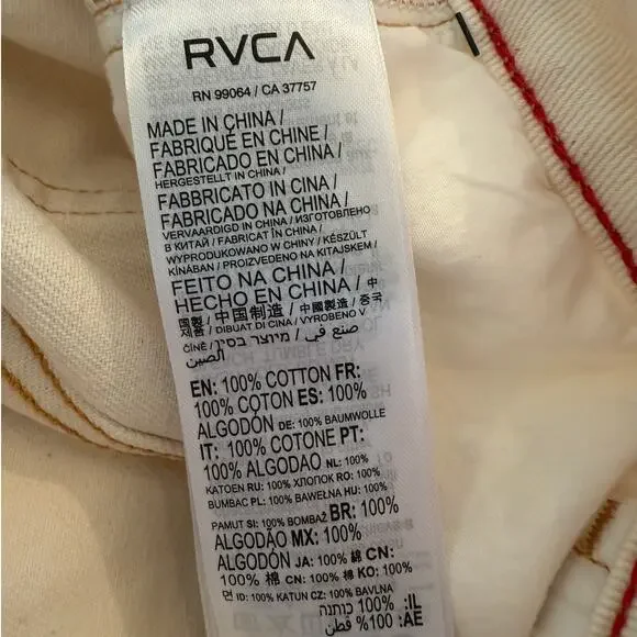 RVCA NWT | Recession in natural cream denim with red detail jean shorts | sz 25 - Picture 3 of 6